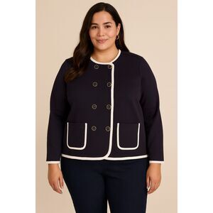 Lands End Blazer Cardigan nautical navy and white size 16